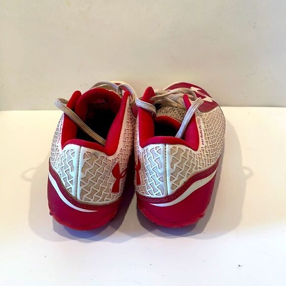 Under Armour red and white men baseball cleats, size 7 - Picture 3 of 7